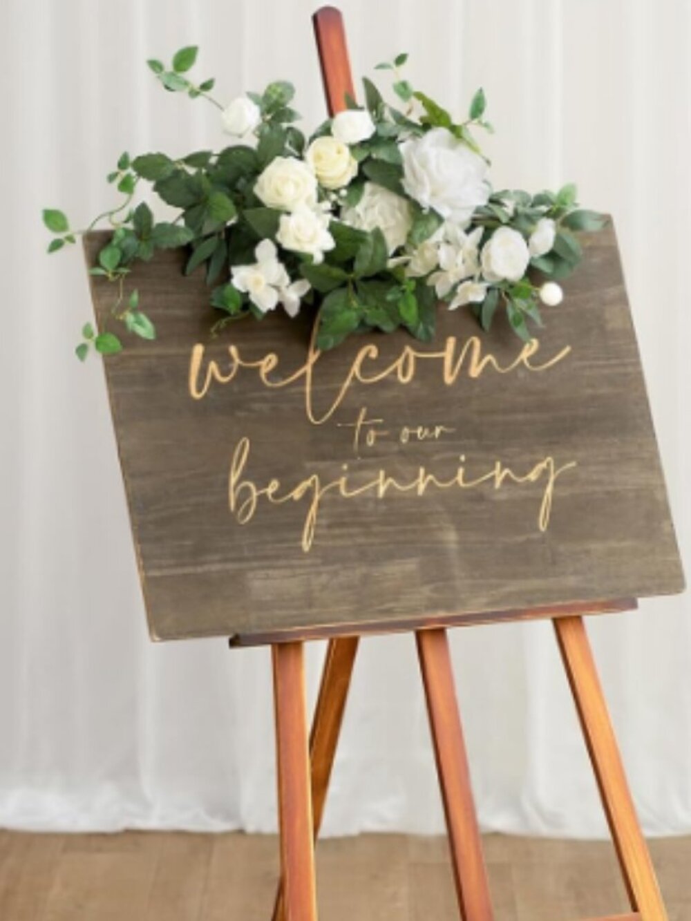 LINGS MOMENT WEDDING SIGN FLOWER SWAG WHITE SAGE ROSE DECOR 20”